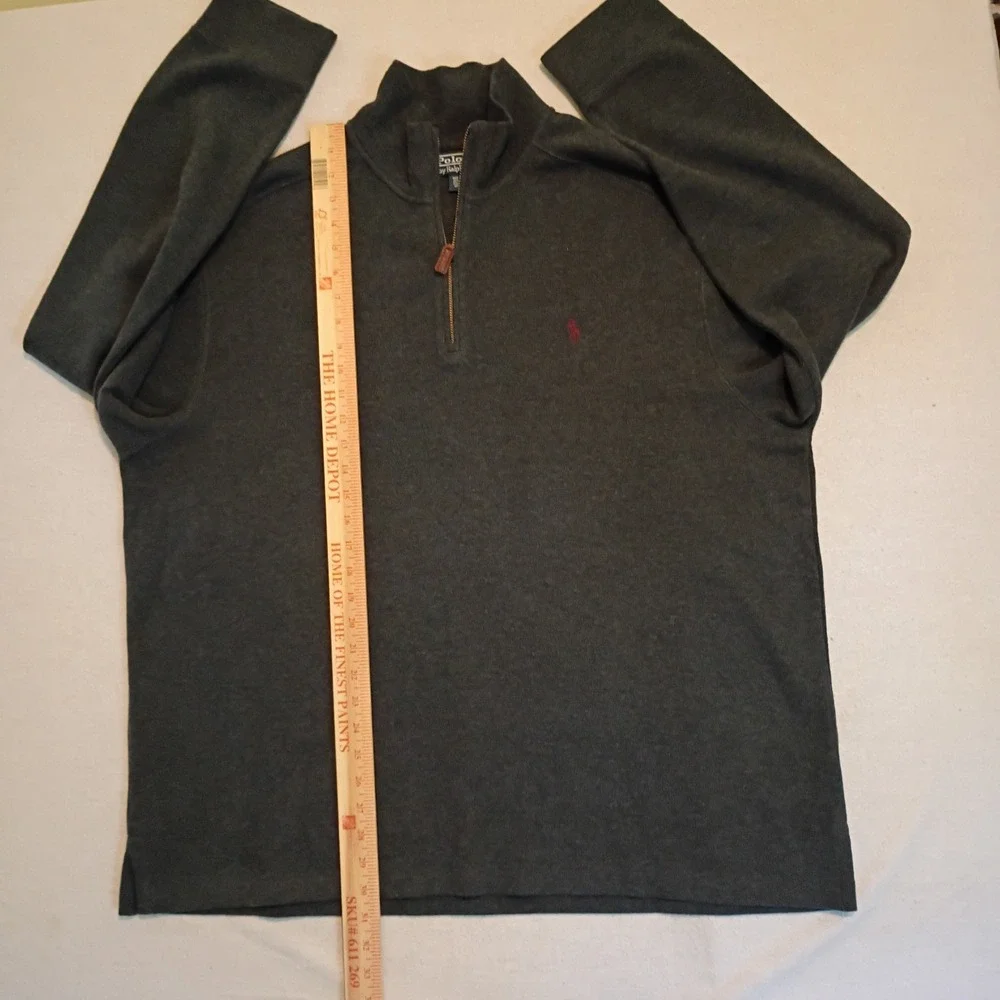 Polo Ralph Lauren Mens XXL Dark Grey Quarter Zip Cotton Pullover Sweater Pony